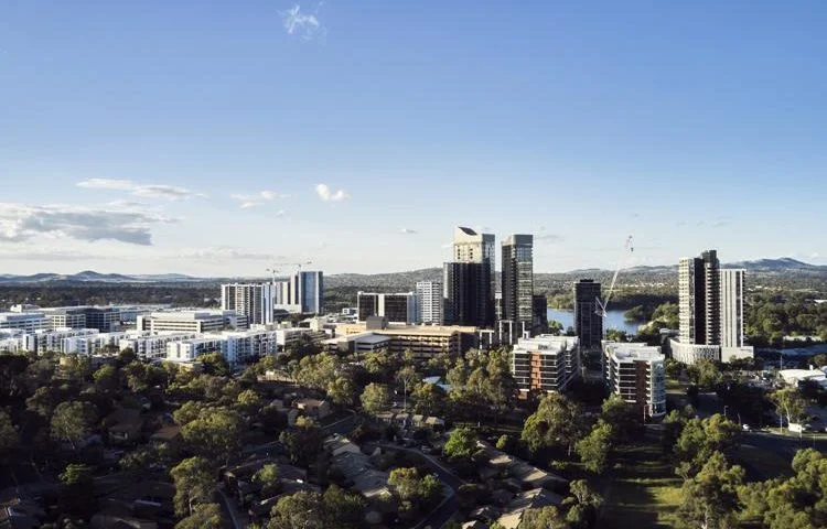 republic precinct in belconnen town centre with lake in background